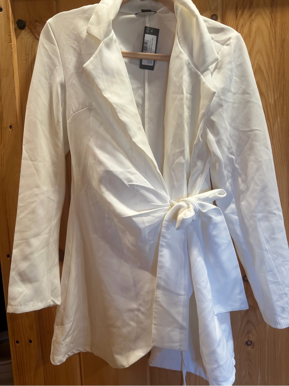 Boohoo Cream Wrap Blazer with Tie Detail